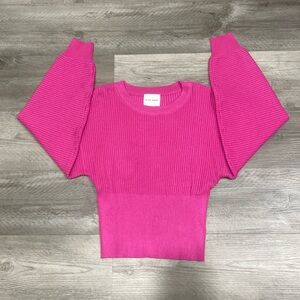 NEVER WORN Pink Ribbed Cinched Waist Doleman Sleeve Small Pink Rose Sweater